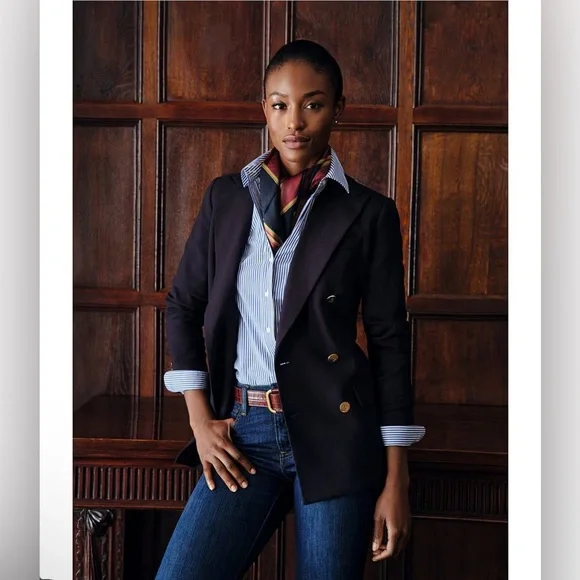 NWT Lauren Ralph Lauren Navy Double-Breasted Wool Crepe Blazer size 16 - Picture 6 of 12